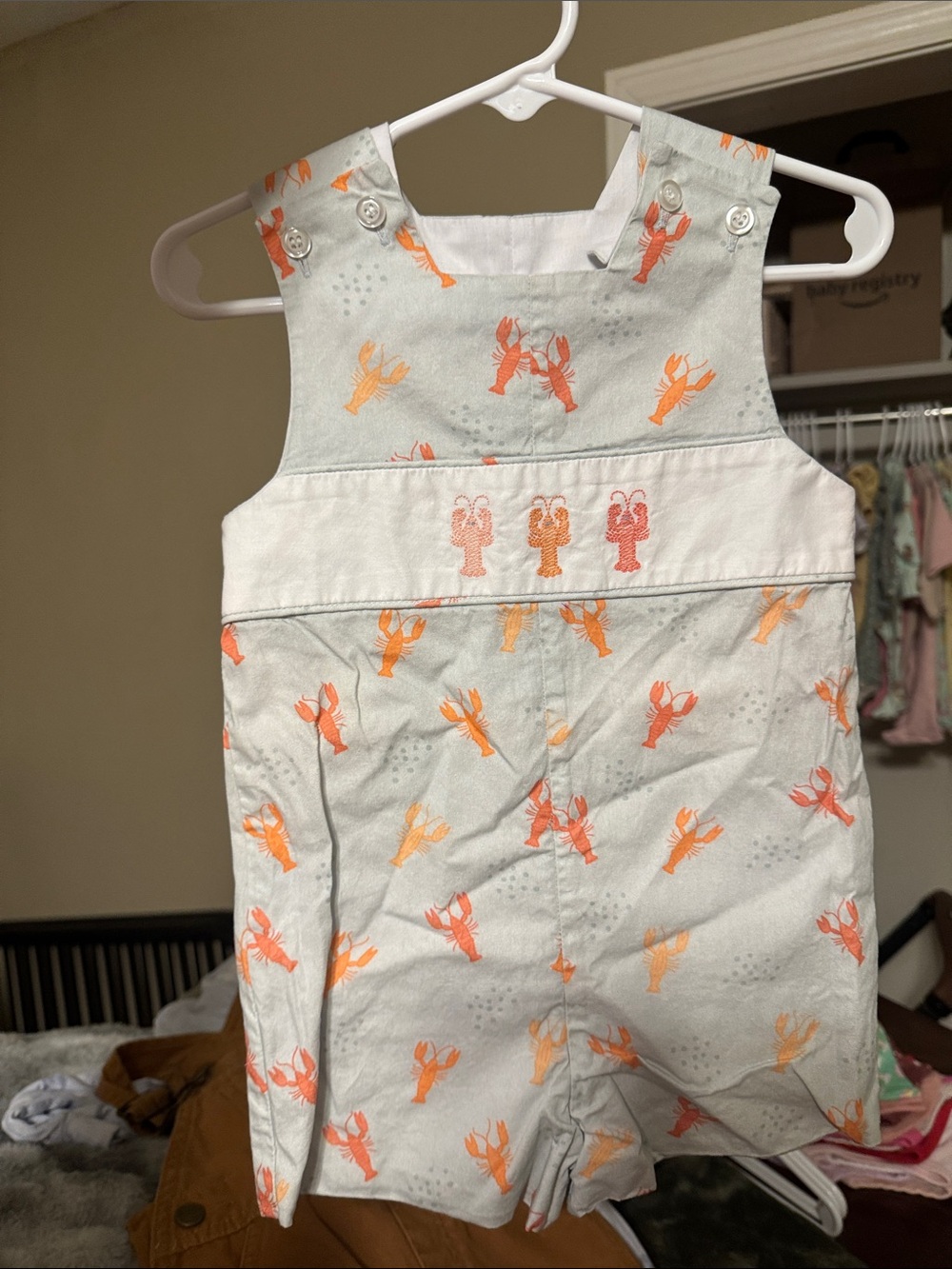 Baby Overall Romper with Orange Crawfish Print